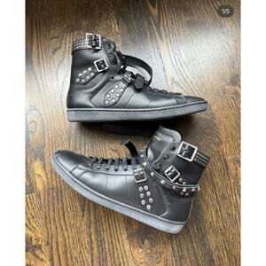 Saint Laurent Black Leather Studded High Top Sneakers EU 40